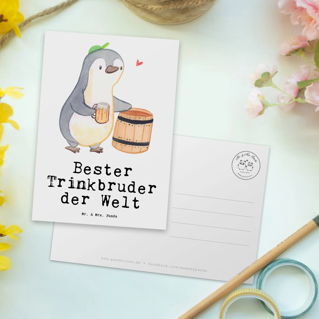 Postkarte Pinguin Bester Trinkbruder der Welt Postkarte, Karte, Geschenkkarte, Grußkarte, Einladung, Ansichtskarte, Geburtstagskarte, Einladungskarte, Dankeskarte, Ansichtskarten, Einladung Geburtstag, Einladungskarten Geburtstag, für, Dankeschön, Geschenk, Schenken, Geburtstag, Geburtstagsgeschenk, Geschenkidee, Danke, Bedanken, Mitbringsel, Freude machen, Geschenktipp, Trinkbruder, Trinkkumpel, Kumpel, Saufkumpane, Kumpane, Trinken, Party, Kleinigkeit