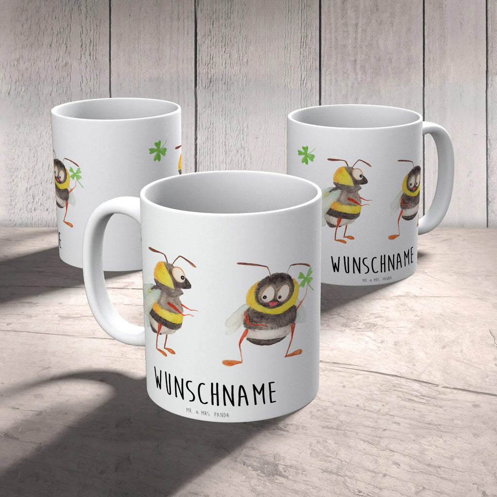 Personalisierte Tasse Hummeln mit Kleeblatt Personalisierte Tasse, Namenstasse, Wunschname, Personalisiert, Tasse, Namen, Drucken, Tasse mit Namen, Tiermotive, Gute Laune, lustige Sprüche, Tiere, Hummel, Biene, Spruch positiv, Biene Deko, Spruch schön, glücklich sein, glücklich werden, Spruch fröhlich