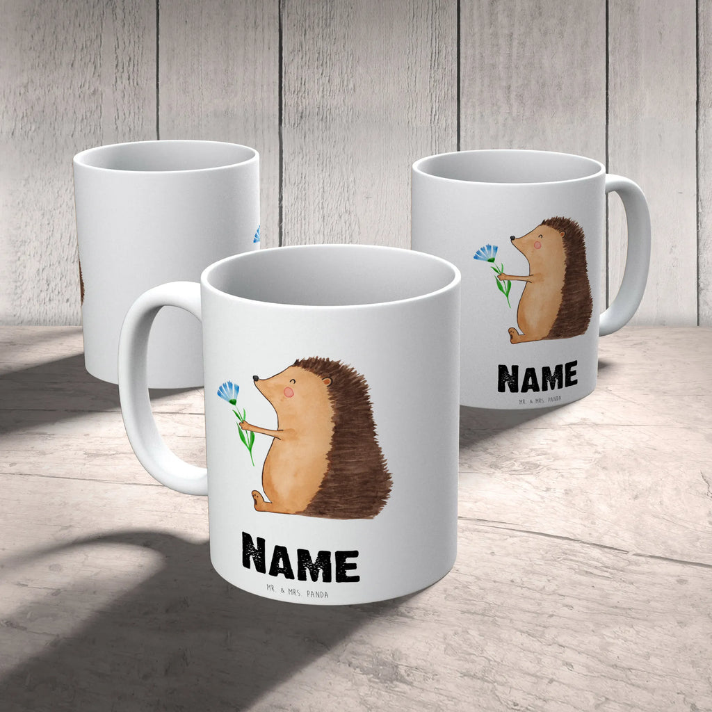 Personalisierte Tasse Igel mit Blume Personalisierte Tasse, Namenstasse, Wunschname, Personalisiert, Tasse, Namen, Drucken, Tasse mit Namen, Tiermotive, Gute Laune, lustige Sprüche, Tiere, Igel, Gute Besserung, Genesungswünsche, Krankheit, Krankenhaus, krank, Besuch