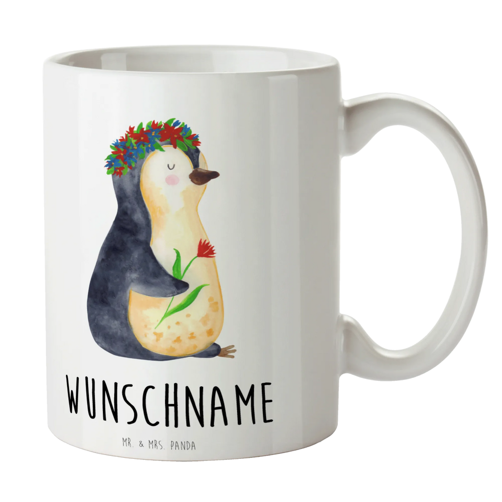 Personalisierte Tasse Pinguin Blumenkranz Personalisierte Tasse, Namenstasse, Wunschname, Personalisiert, Tasse, Namen, Drucken, Tasse mit Namen, Pinguin, Pinguine, Blumenkranz, Universum, Leben, Wünsche, Ziele, Lebensziele, Motivation, Lebenslust, Liebeskummer, Geschenkidee