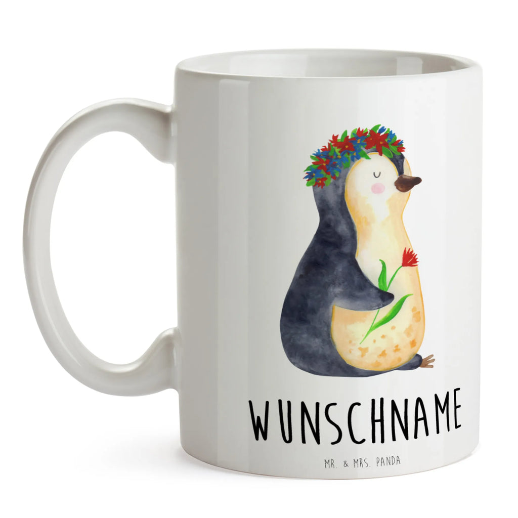 Personalisierte Tasse Pinguin Blumenkranz Personalisierte Tasse, Namenstasse, Wunschname, Personalisiert, Tasse, Namen, Drucken, Tasse mit Namen, Pinguin, Pinguine, Blumenkranz, Universum, Leben, Wünsche, Ziele, Lebensziele, Motivation, Lebenslust, Liebeskummer, Geschenkidee