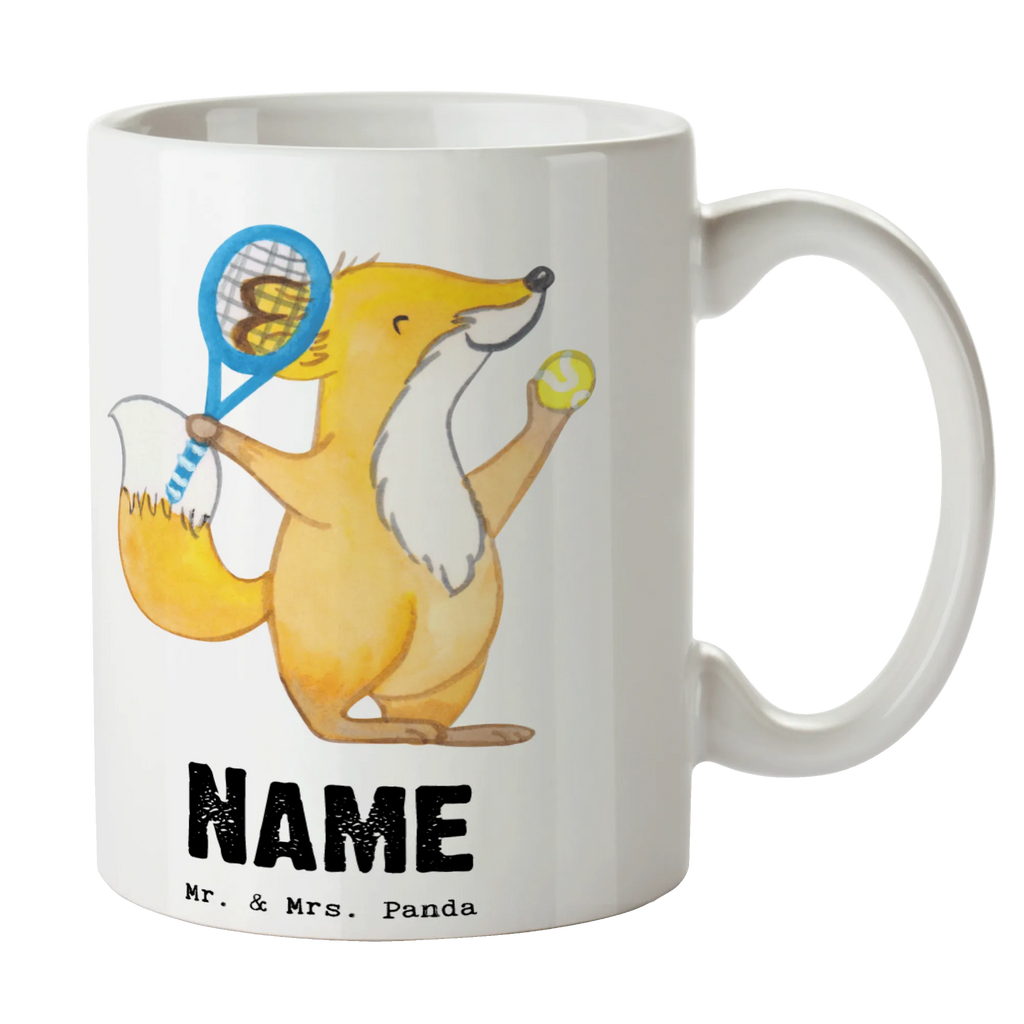 Personalisierte Tasse Fuchs Tennis spielen Personalisierte Tasse, Namenstasse, Wunschname, Personalisiert, Tasse, Namen, Drucken, Tasse mit Namen, Geschenk, Sport, Sportart, Hobby, Schenken, Danke, Dankeschön, Auszeichnung, Gewinn, Sportler, Tennis spielen, Tennisclub, Tennisverein, Tennis Turnier, Ballsportart