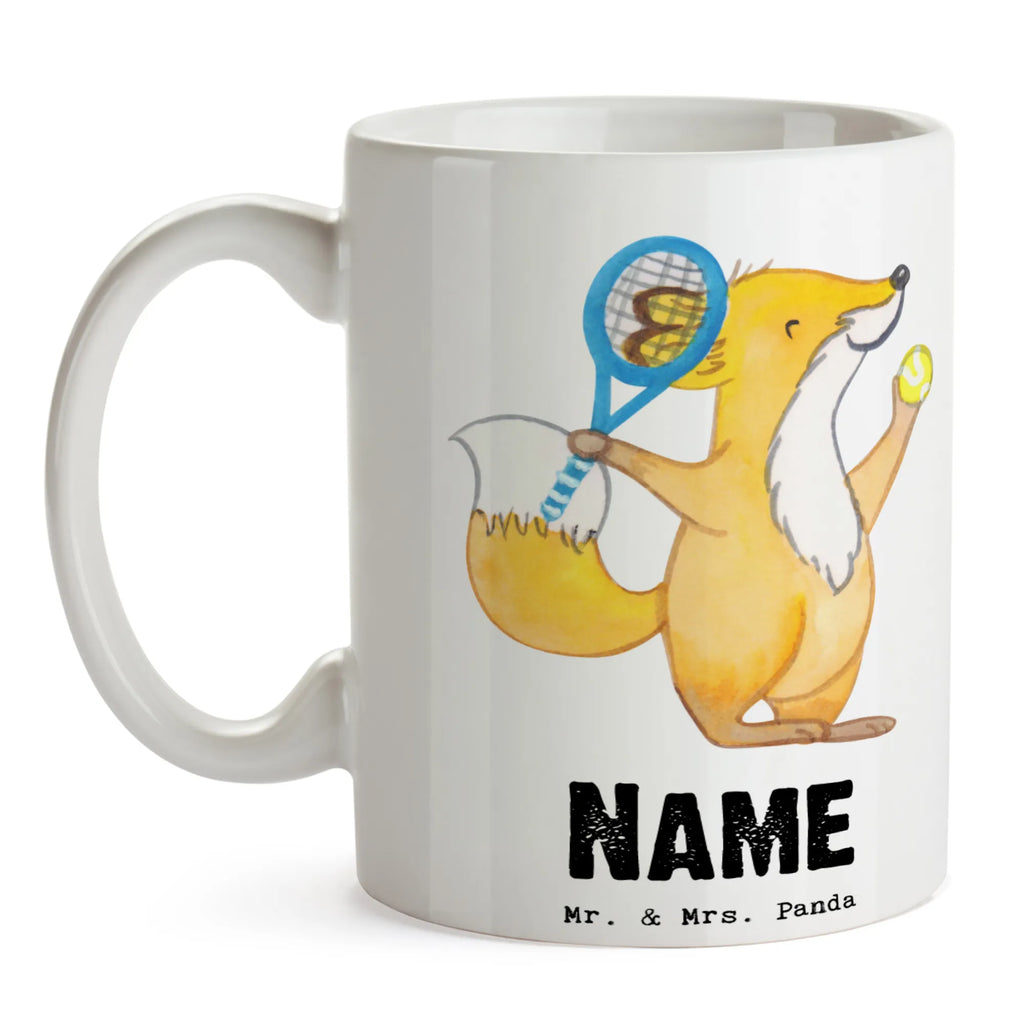 Personalisierte Tasse Fuchs Tennis spielen Personalisierte Tasse, Namenstasse, Wunschname, Personalisiert, Tasse, Namen, Drucken, Tasse mit Namen, Geschenk, Sport, Sportart, Hobby, Schenken, Danke, Dankeschön, Auszeichnung, Gewinn, Sportler, Tennis spielen, Tennisclub, Tennisverein, Tennis Turnier, Ballsportart