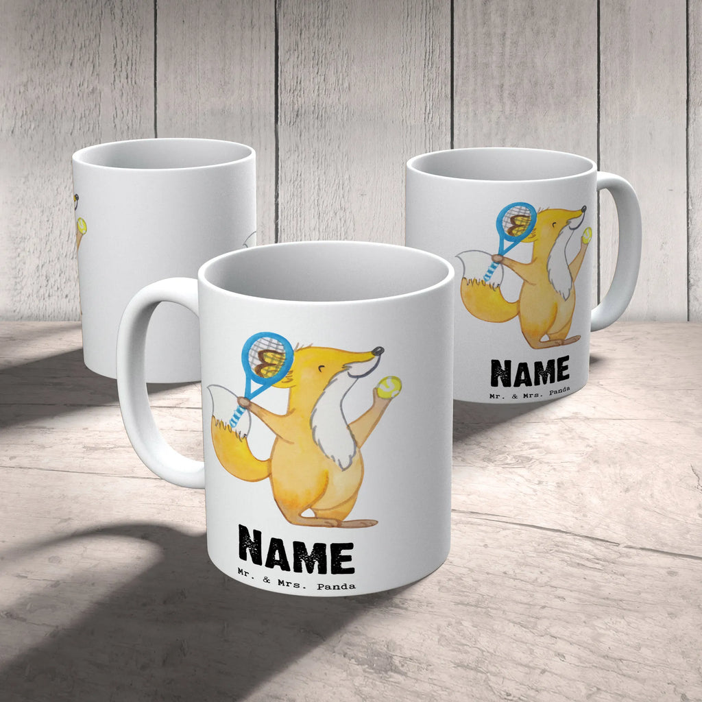 Personalisierte Tasse Fuchs Tennis spielen Personalisierte Tasse, Namenstasse, Wunschname, Personalisiert, Tasse, Namen, Drucken, Tasse mit Namen, Geschenk, Sport, Sportart, Hobby, Schenken, Danke, Dankeschön, Auszeichnung, Gewinn, Sportler, Tennis spielen, Tennisclub, Tennisverein, Tennis Turnier, Ballsportart