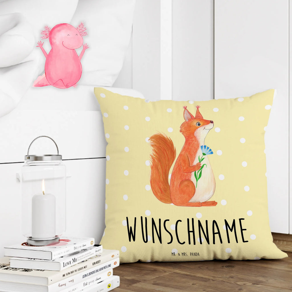 Personalisiertes Kissen Eichhörnchen Blume Kissen, personalisiert, Name, Wunschname, bedrucken, Kopfkissen, Tiermotive, Gute Laune, lustige Sprüche, Tiere, Eichhörnchen, Eichhorn, Spruch positiv, Lachen, Spaß, Motivation Sprüche, Motivation Bilder, glücklich Spruch, Spruch Deko