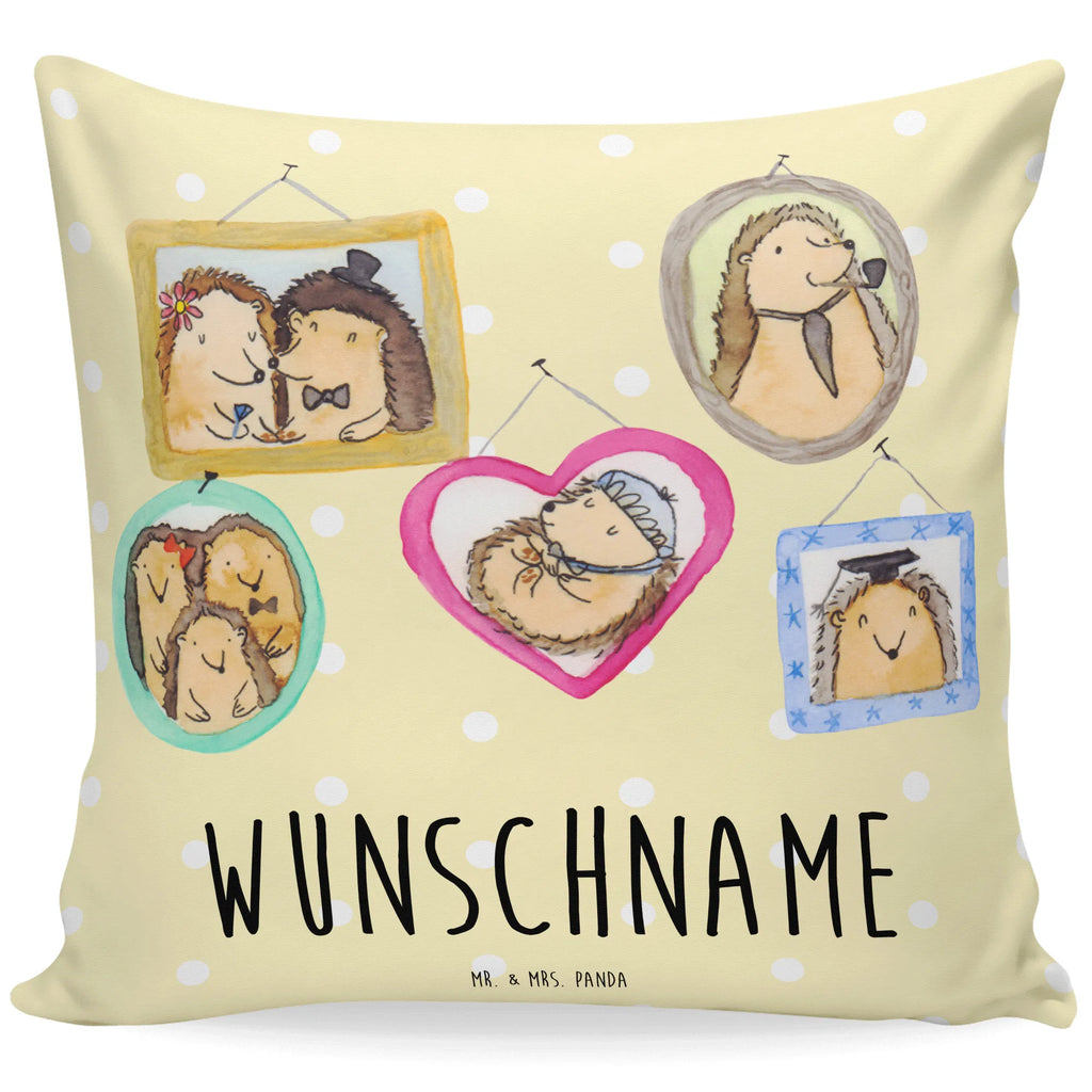 Personalisiertes Kissen Igel Familie Kissen, personalisiert, Name, Wunschname, bedrucken, Kopfkissen, Familie, Vatertag, Muttertag, Bruder, Schwester, Mama, Papa, Oma, Opa, Liebe, Igel, Bilder, Zusammenhalt, Glück