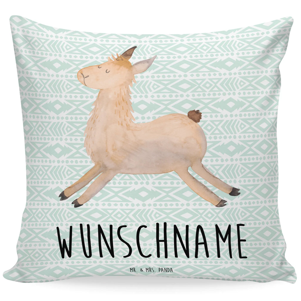 Personalisiertes Kissen Lama springend Kissen, personalisiert, Name, Wunschname, bedrucken, Kopfkissen, Lama, Alpaka, Lamas, Lieblingstag, Happy day, fröhlich, Glück, Freundin, Liebeskummer, Neustart, guten Morgen, Start, Prüfung, Abitur