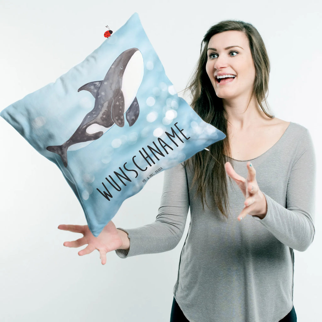 Personalisiertes Kissen Orca Kissen, personalisiert, Name, Wunschname, bedrucken, Kopfkissen, Meerestiere, Meer, Urlaub, Orca, Orcas, Killerwal, Wal, Möglichkeiten, Büro, Arbeit, Motivation, Selbstliebe, Neustart, Startup