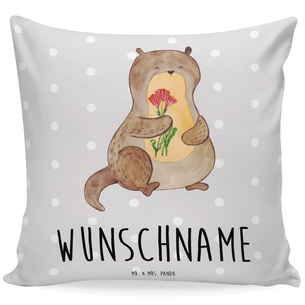 Personalisiertes Kissen Otter Blumenstrauß Kissen, personalisiert, Name, Wunschname, bedrucken, Kopfkissen, Otter, Fischotter, Seeotter, Otter Seeotter See Otter