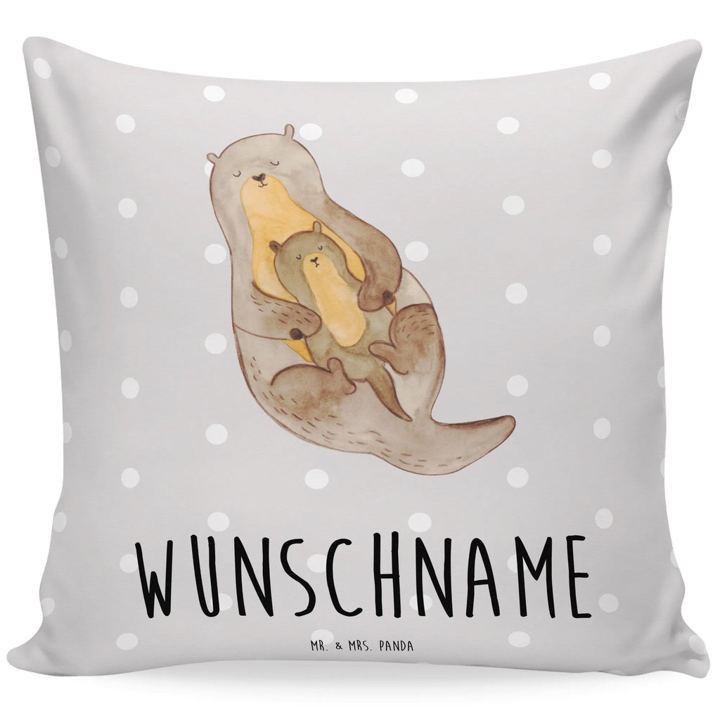 Personalisiertes Kissen Otter mit Kind Kissen, personalisiert, Name, Wunschname, bedrucken, Kopfkissen, Otter, Fischotter, Seeotter, Otter Seeotter See Otter