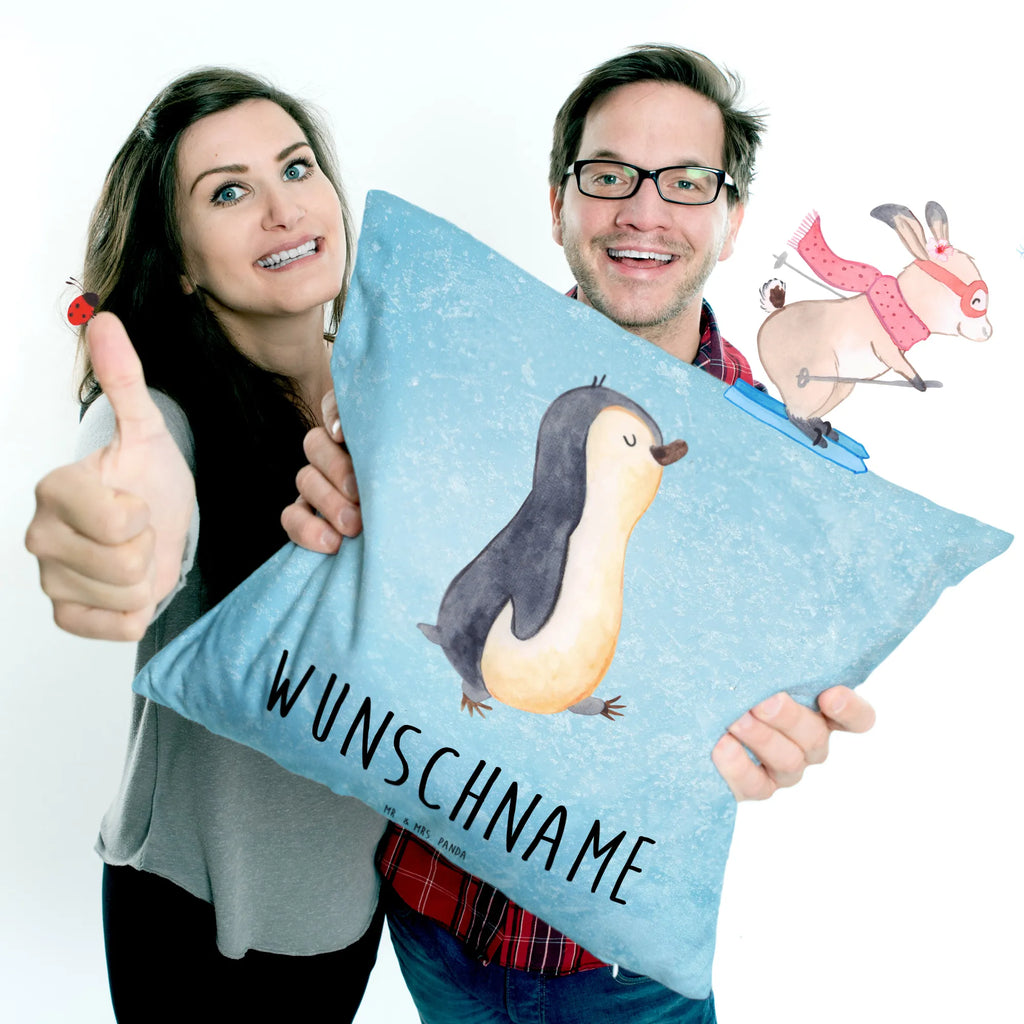 Personalisiertes Kissen Pinguin marschierend Kissen, personalisiert, Name, Wunschname, bedrucken, Kopfkissen, Pinguin, Pinguine, Frühaufsteher, Langschläfer, Bruder, Schwester, Familie