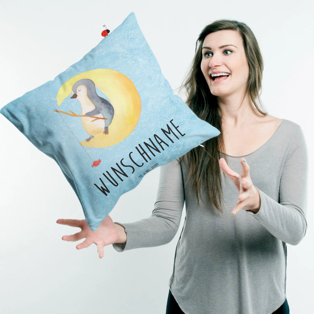 Personalisiertes Kissen Pinguin Mond Kissen, personalisiert, Name, Wunschname, bedrucken, Kopfkissen, Pinguin, Pinguine, Spruch, schlafen, Nachtruhe, Einschlafen, Schlafzimmer, Schlafstörungen, Gästezimmer