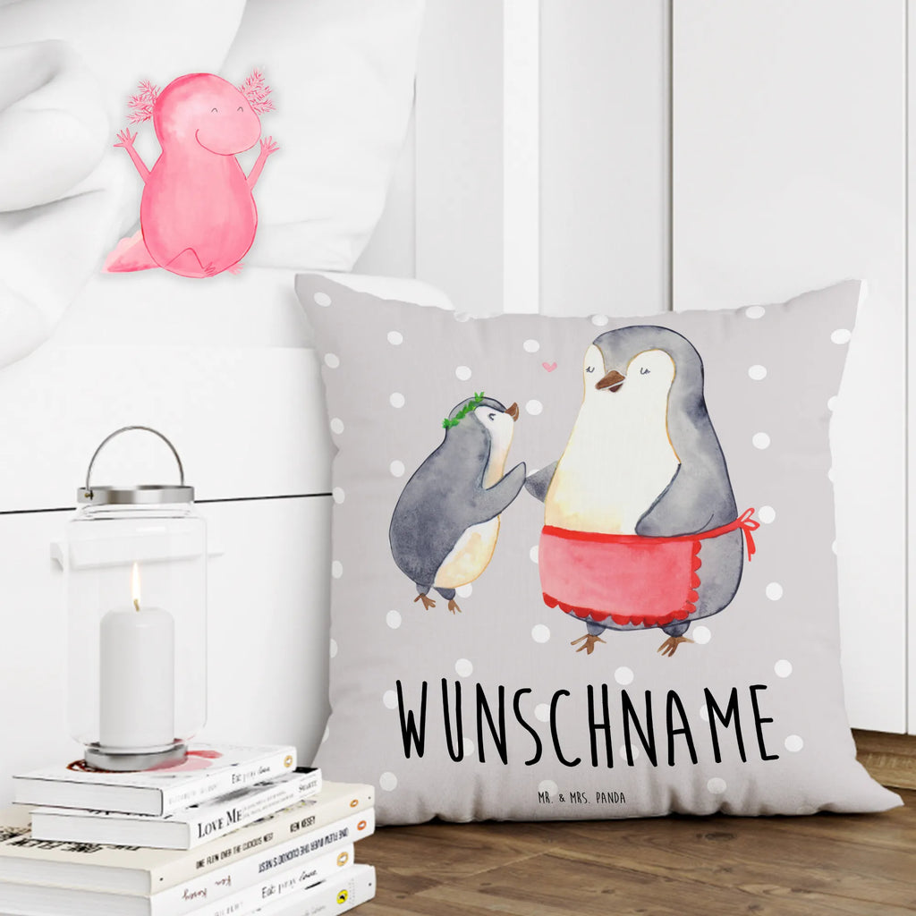 Personalisiertes Kissen Pinguin mit Kind Kissen, personalisiert, Name, Wunschname, bedrucken, Kopfkissen, Familie, Vatertag, Muttertag, Bruder, Schwester, Mama, Papa, Oma, Opa, Geschenk, Mami, Mutti, Mutter, Geburststag