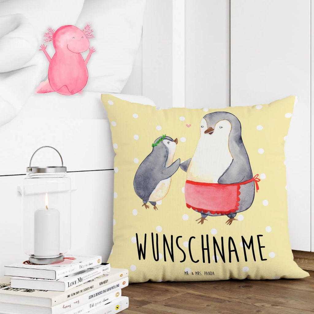 Personalisiertes Kissen Pinguin mit Kind Kissen, personalisiert, Name, Wunschname, bedrucken, Kopfkissen, Familie, Vatertag, Muttertag, Bruder, Schwester, Mama, Papa, Oma, Opa, Geschenk, Mami, Mutti, Mutter, Geburststag