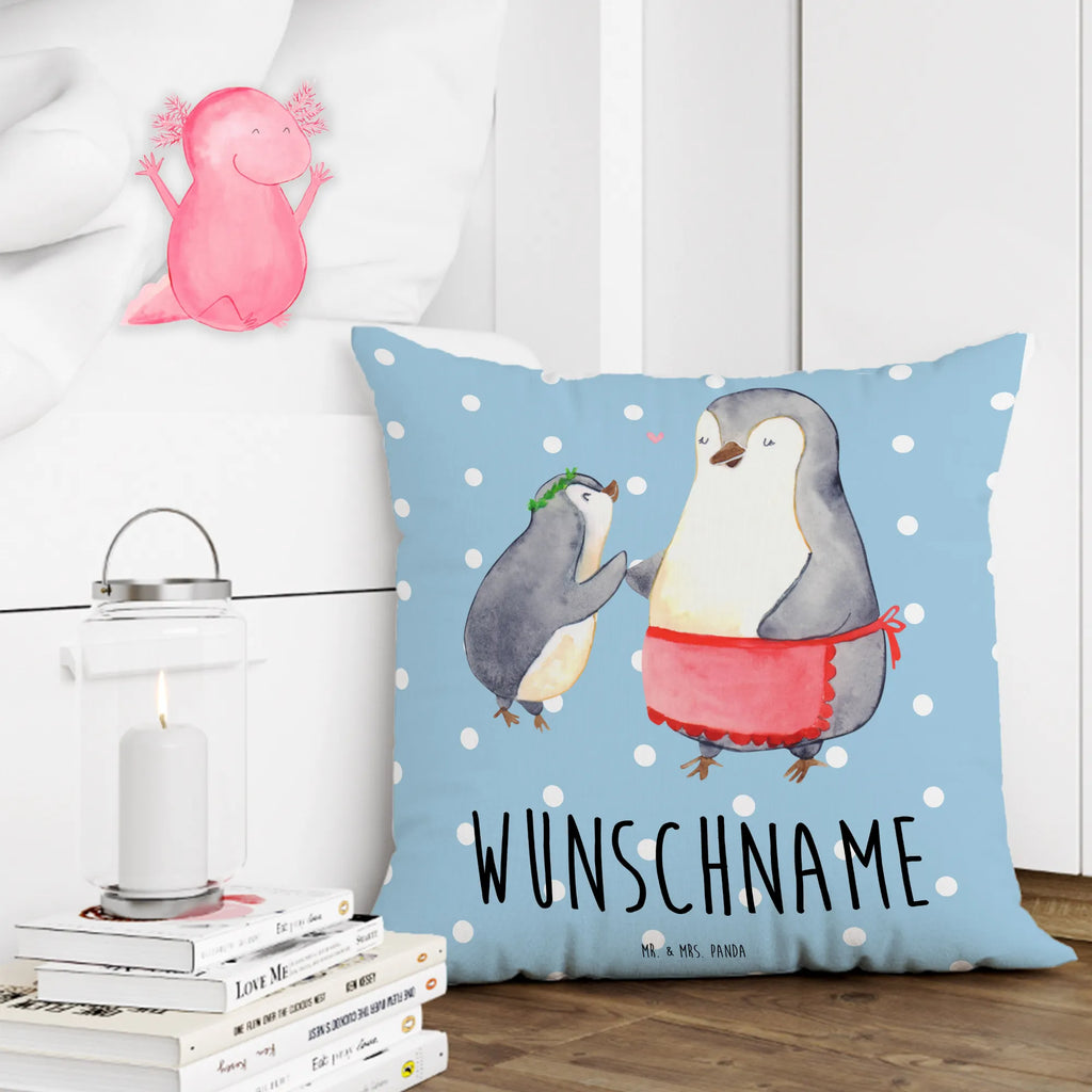 Personalisiertes Kissen Pinguin mit Kind Kissen, personalisiert, Name, Wunschname, bedrucken, Kopfkissen, Familie, Vatertag, Muttertag, Bruder, Schwester, Mama, Papa, Oma, Opa, Geschenk, Mami, Mutti, Mutter, Geburststag