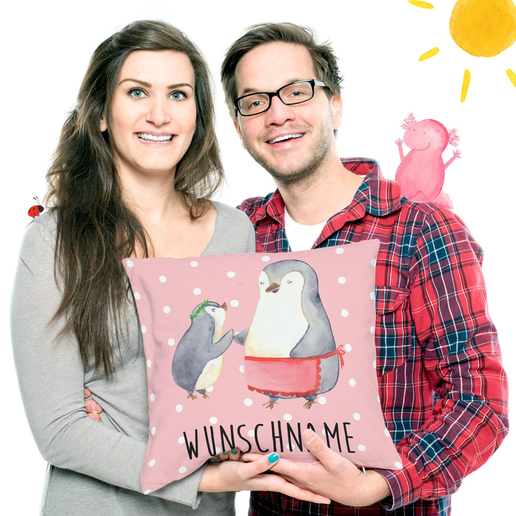 Personalisiertes Kissen Pinguin mit Kind Kissen, personalisiert, Name, Wunschname, bedrucken, Kopfkissen, Familie, Vatertag, Muttertag, Bruder, Schwester, Mama, Papa, Oma, Opa, Geschenk, Mami, Mutti, Mutter, Geburststag