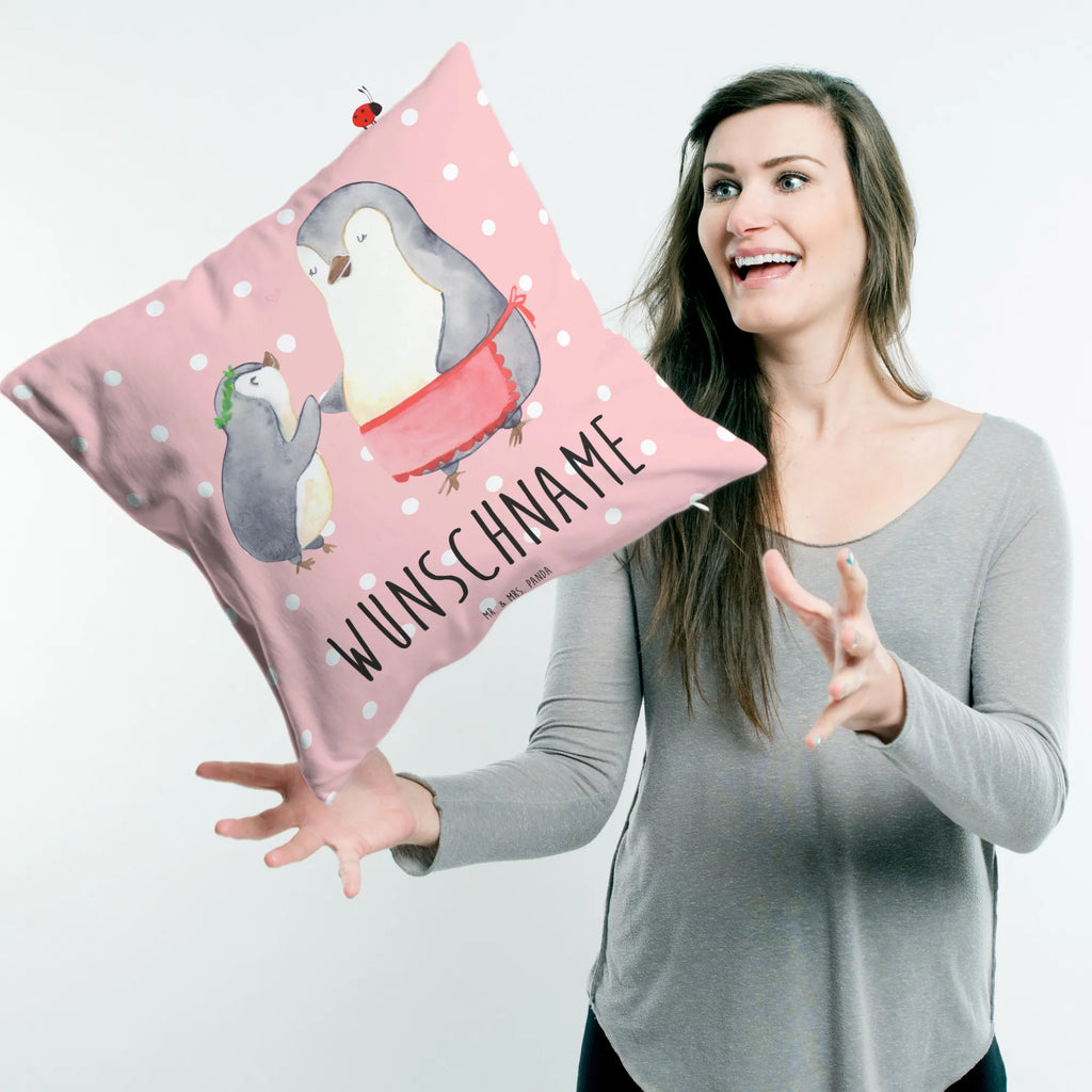 Personalisiertes Kissen Pinguin mit Kind Kissen, personalisiert, Name, Wunschname, bedrucken, Kopfkissen, Familie, Vatertag, Muttertag, Bruder, Schwester, Mama, Papa, Oma, Opa, Geschenk, Mami, Mutti, Mutter, Geburststag