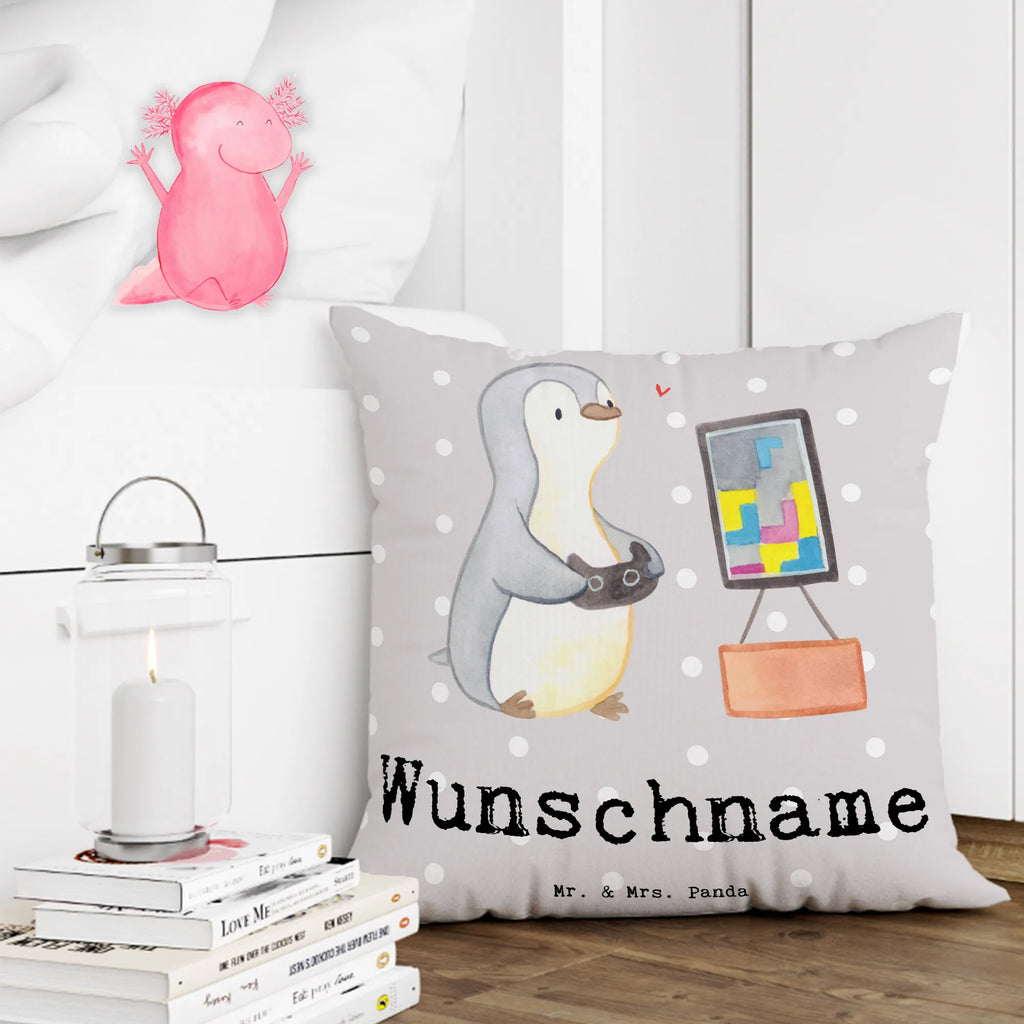 Personalisiertes Kissen Pinguin Zocken Kissen, personalisiert, Name, Wunschname, bedrucken, Kopfkissen, Geschenk, Sport, Sportart, Hobby, Schenken, Danke, Dankeschön, Auszeichnung, Gewinn, Sportler, Zocken, Gaming, Videospiele, Videogames