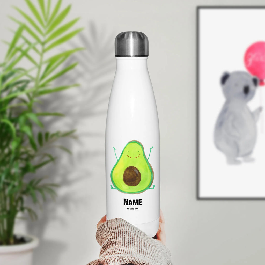 Personalisierte Thermosflasche Avocado Happy Personalisierte Isolierflasche, Personalisierte Thermoflasche, Personalisierte Trinkflasche, Trinkflasche Mit Namen, Wunschname, Bedrucken, Namensflasche, Avocado, Veggie, Vegan, Gesund, Chaos