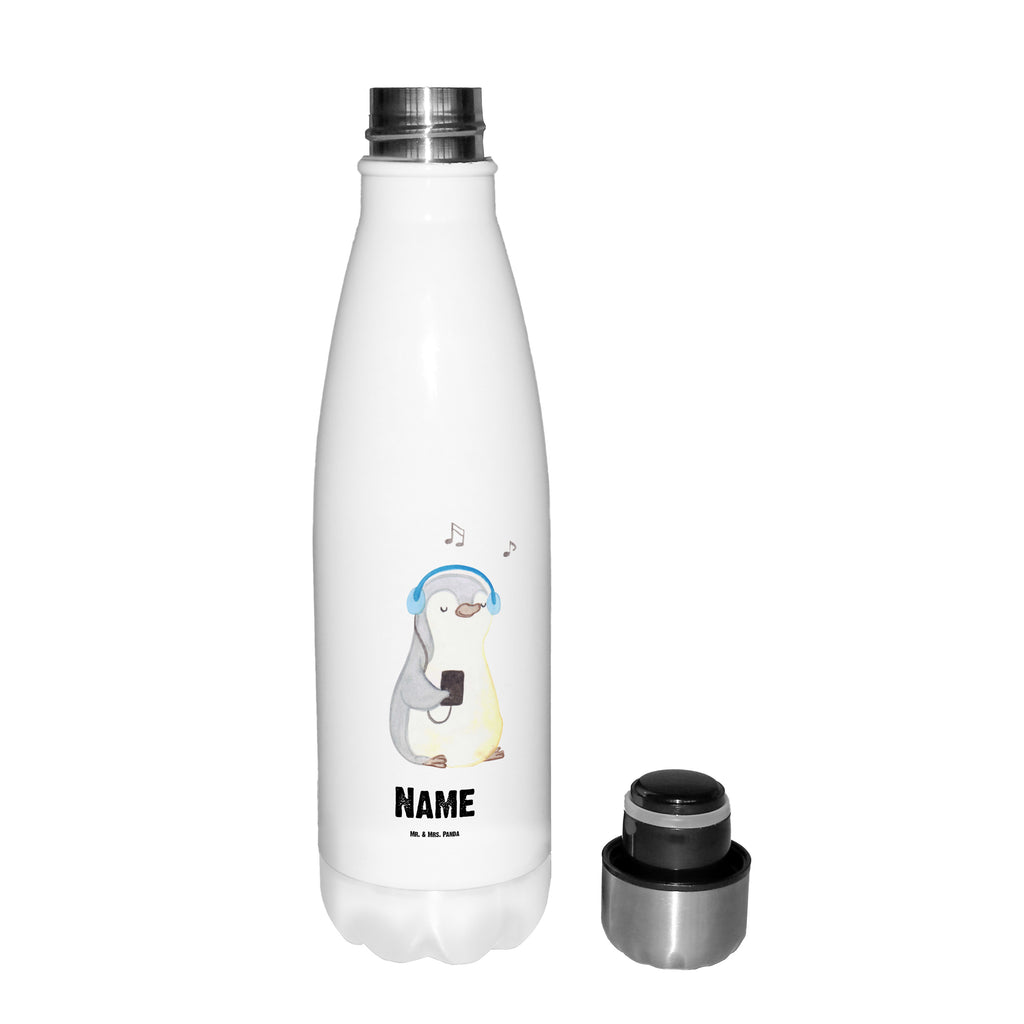 Personalisierte Thermosflasche Pinguin Musik hören Tage Personalisierte Isolierflasche, Personalisierte Thermoflasche, Personalisierte Trinkflasche, Trinkflasche Mit Namen, Wunschname, Bedrucken, Namensflasche, Geschenk, Sport, Sportart, Hobby, Schenken, Danke, Dankeschön, Auszeichnung, Gewinn, Sportler, Musik hören, Lieblingssong