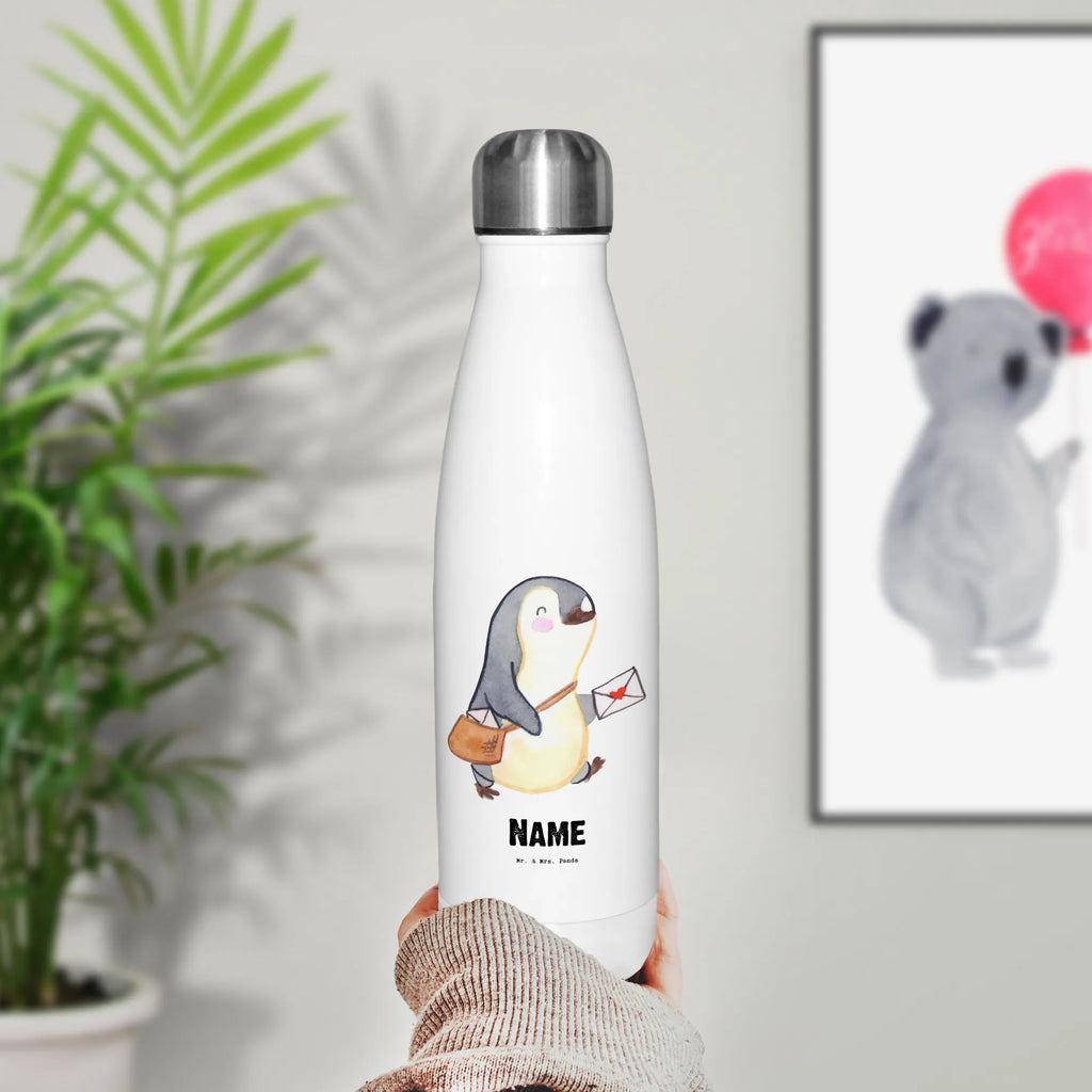 Personalisierte Thermosflasche Postbote mit Herz Personalisierte Isolierflasche, Personalisierte Thermoflasche, Personalisierte Trinkflasche, Trinkflasche Mit Namen, Wunschname, Bedrucken, Namensflasche, Beruf, Ausbildung, Jubiläum, Abschied, Rente, Kollege, Kollegin, Geschenk, Schenken, Arbeitskollege, Mitarbeiter, Firma, Danke, Dankeschön, Postbote, Briefzusteller, Briefträger, Postler