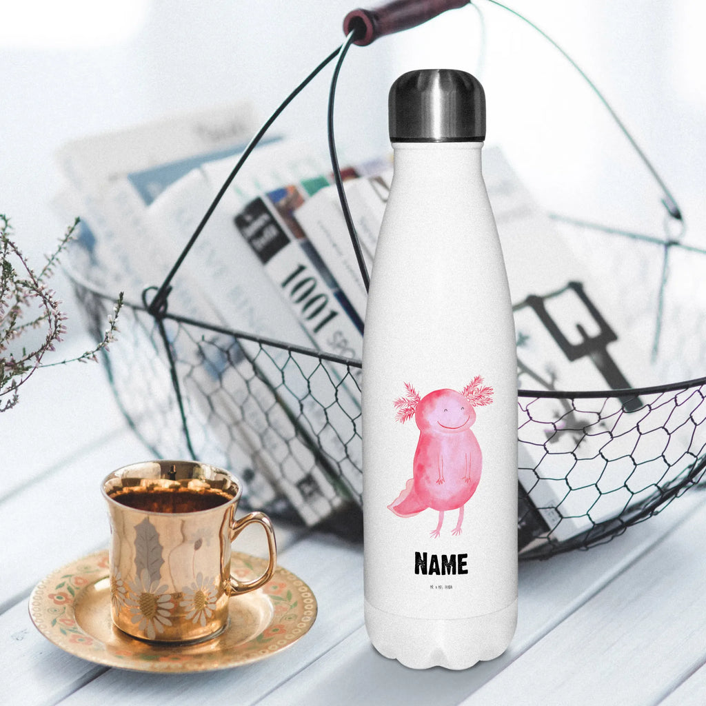 Personalisierte Thermosflasche Axolotl glücklich Personalisierte Isolierflasche, Personalisierte Thermoflasche, Personalisierte Trinkflasche, Trinkflasche Mit Namen, Wunschname, Bedrucken, Namensflasche, Axolotl, Molch, Axolot, Schwanzlurch, Lurch, Lurche, Motivation, gute Laune