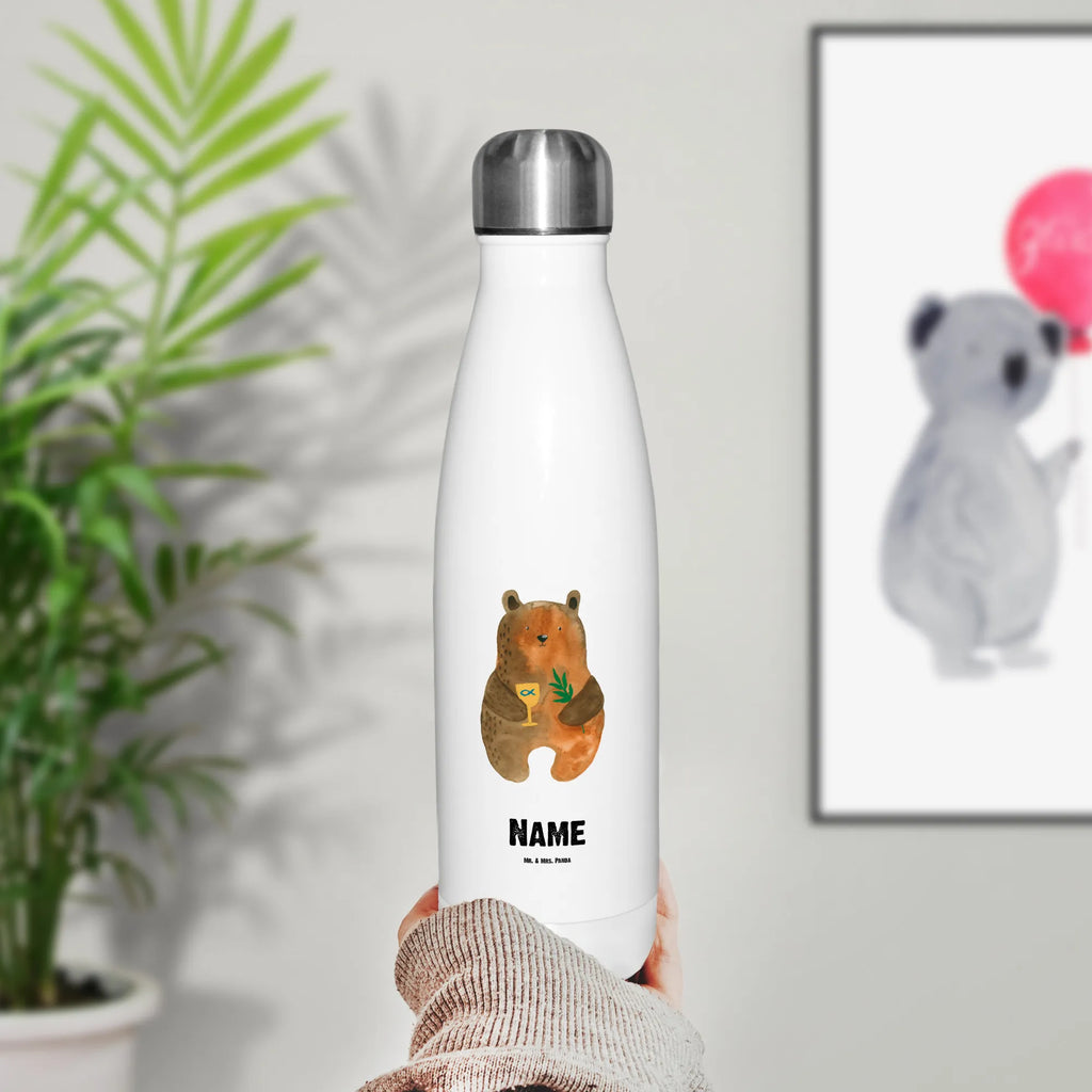 Personalisierte Thermosflasche Bär Konfirmation Personalisierte Isolierflasche, Personalisierte Thermoflasche, Personalisierte Trinkflasche, Trinkflasche Mit Namen, Wunschname, Bedrucken, Namensflasche, Bär, Teddy, Teddybär, Konfirmation, Kirche, evangelisch, Gottesdienst