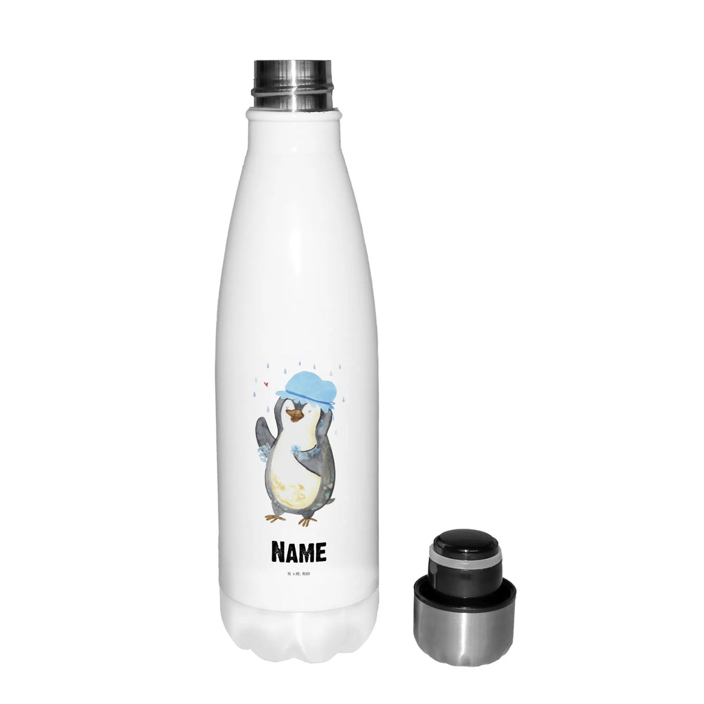 Personalisierte Thermosflasche Pinguin duscht Personalisierte Isolierflasche, Personalisierte Thermoflasche, Personalisierte Trinkflasche, Trinkflasche Mit Namen, Wunschname, Bedrucken, Namensflasche, Pinguin, Pinguine, Dusche, duschen, Lebensmotto, Motivation, Neustart, Neuanfang, glücklich sein