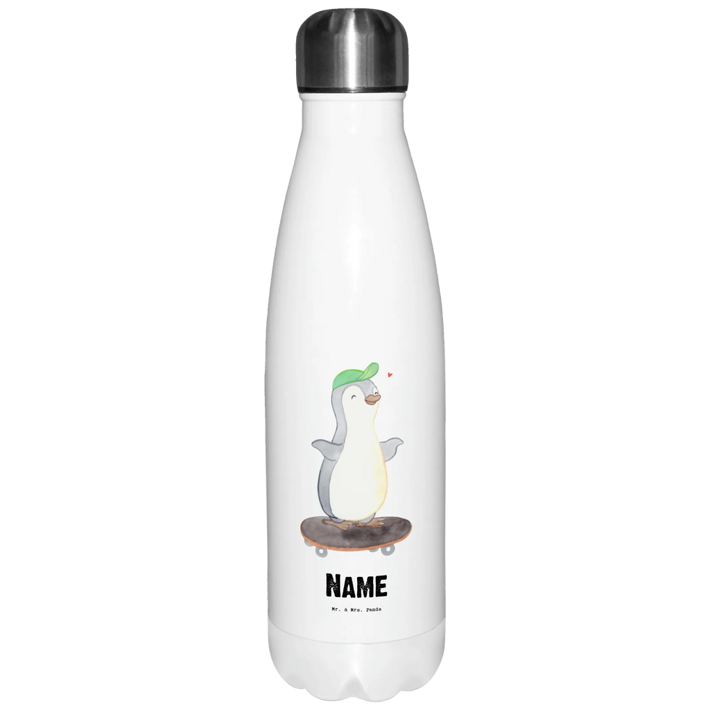 Personalisierte Thermosflasche Pinguin Skateboarden Tage Personalisierte Isolierflasche, Personalisierte Thermoflasche, Personalisierte Trinkflasche, Trinkflasche Mit Namen, Wunschname, Bedrucken, Namensflasche, Geschenk, Sport, Sportart, Hobby, Schenken, Danke, Dankeschön, Auszeichnung, Gewinn, Sportler, Skateboarden, Skateboard fahren, Skaten, Skateboard, Skateplatz