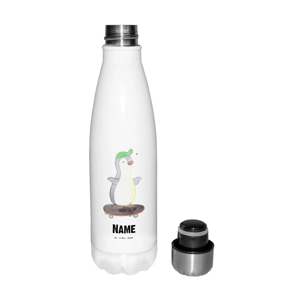 Personalisierte Thermosflasche Pinguin Skateboarden Personalisierte Isolierflasche, Personalisierte Thermoflasche, Personalisierte Trinkflasche, Trinkflasche Mit Namen, Wunschname, Bedrucken, Namensflasche, Geschenk, Sport, Sportart, Hobby, Schenken, Danke, Dankeschön, Auszeichnung, Gewinn, Sportler, Skateboarden, Skateboard fahren, Skaten, Skateboard, Skateplatz