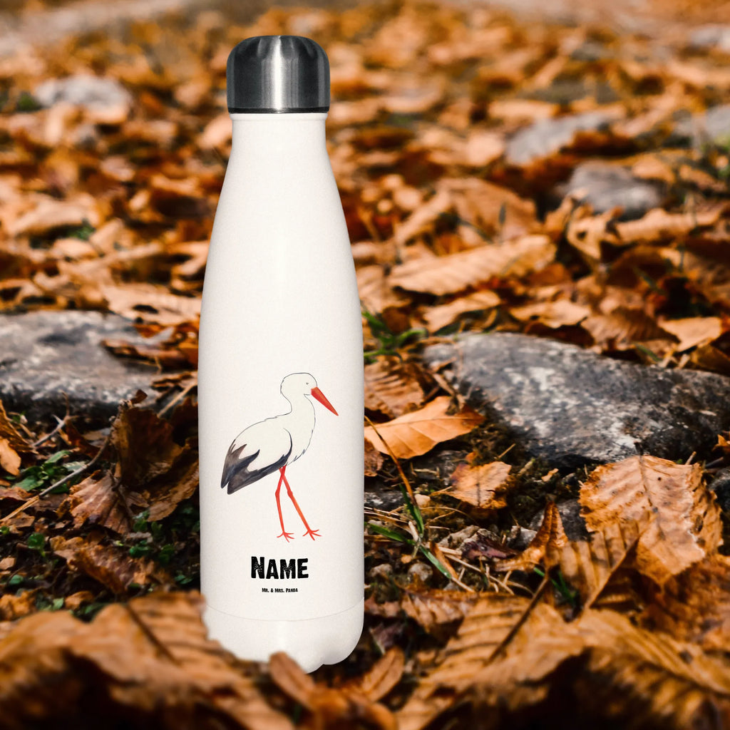 Personalisierte Thermosflasche Storch Personalisierte Isolierflasche, Personalisierte Thermoflasche, Personalisierte Trinkflasche, Trinkflasche Mit Namen, Wunschname, Bedrucken, Namensflasche, Tiermotive, Gute Laune, lustige Sprüche, Tiere, Storch, Störche, Schwangerschaft, Geburt, Mutter, Mütter, Mutter werden, Schwanger, Babybauch, Baby