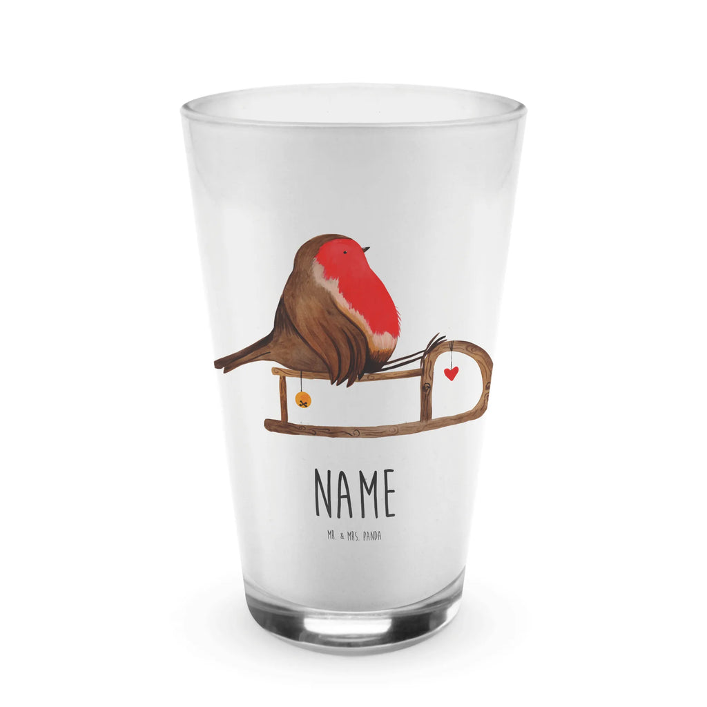 Personalisiertes Glas Rotkehlchen Schlitten Bedrucktes Glas, Glas mit Namen, Namensglas, Glas personalisiert, Name, Bedrucken, Winter, Weihnachten, Weihnachtsdeko, Nikolaus, Advent, Heiligabend, Wintermotiv, Schlitten, Vogel