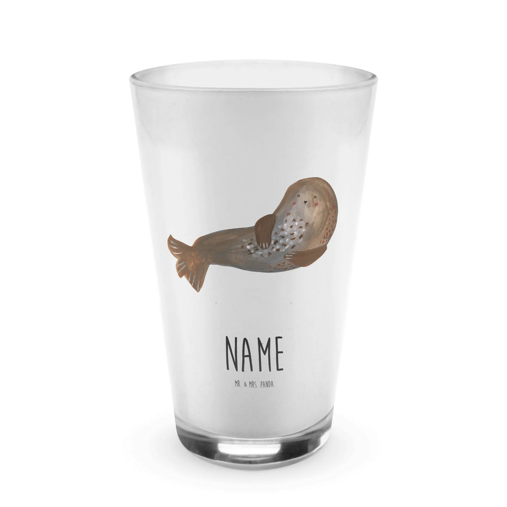 Personalisiertes Glas Robbe lachend Bedrucktes Glas, Glas mit Namen, Namensglas, Glas personalisiert, Name, Bedrucken, Tiermotive, Gute Laune, lustige Sprüche, Tiere, Robbe, Robben, Seehund, Strand, Meerestier, Ostsee, Nordsee