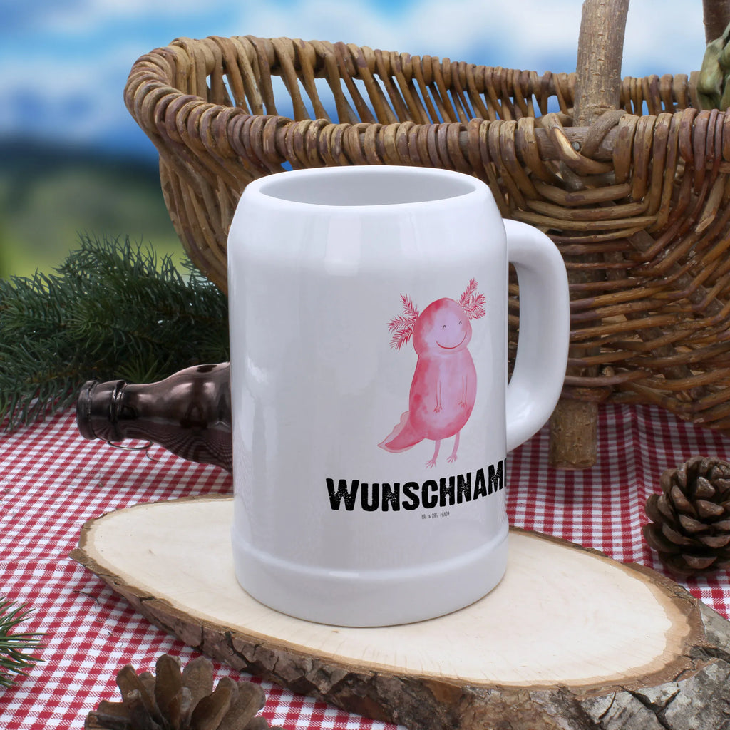 Personalisierter Bierkrug Axolotl glücklich Bierkrug mit Namen, Bierkrug personalisieren, Bierglas mit Namen, Personalisierung, Bedrucken, Axolotl, Molch, Axolot, Schwanzlurch, Lurch, Lurche, Motivation, gute Laune