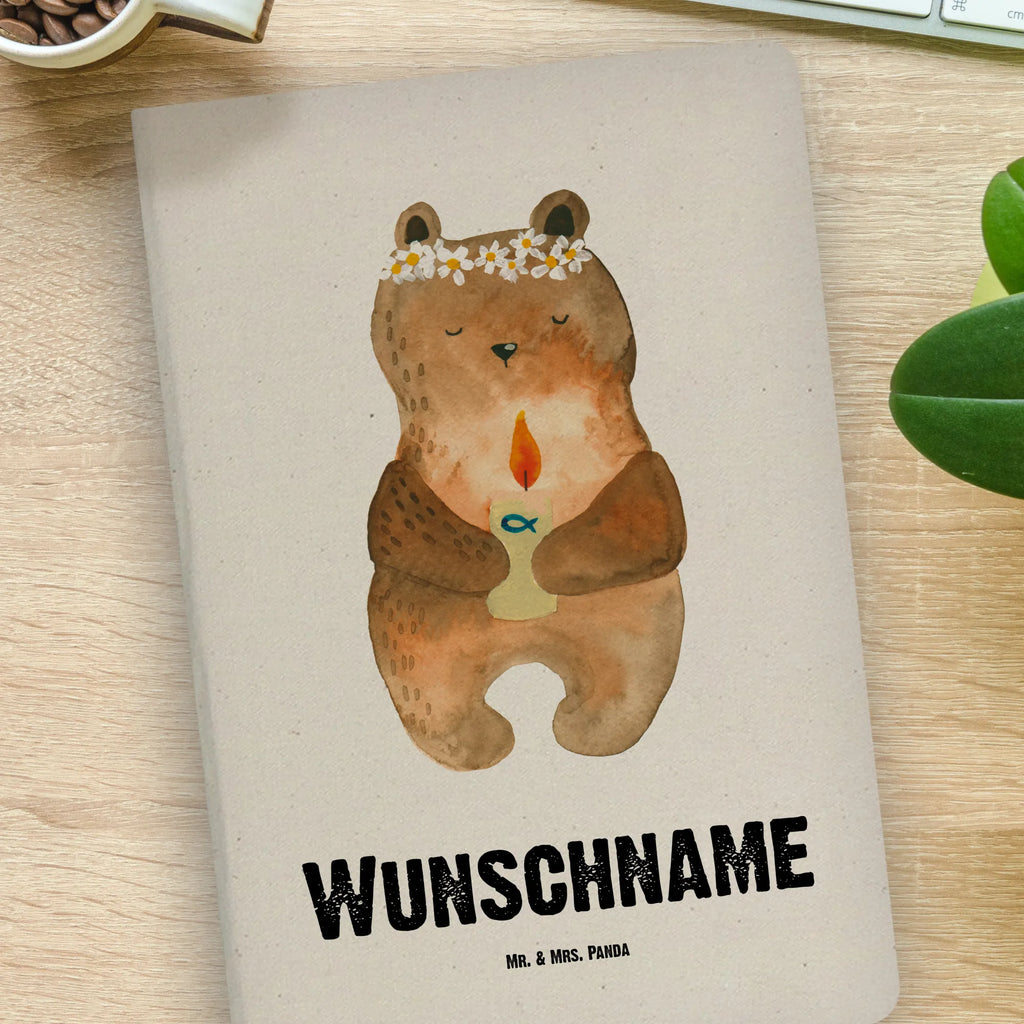 DIN A4 Personalisiertes Notizbuch Kommunion-Bär Personalisiertes Notizbuch, Notizbuch mit Namen, Notizbuch bedrucken, Personalisierung, Namensbuch, Namen, Bär, Teddy, Teddybär, Kommunion, Gottes Segen, Taufkerze, katholisch