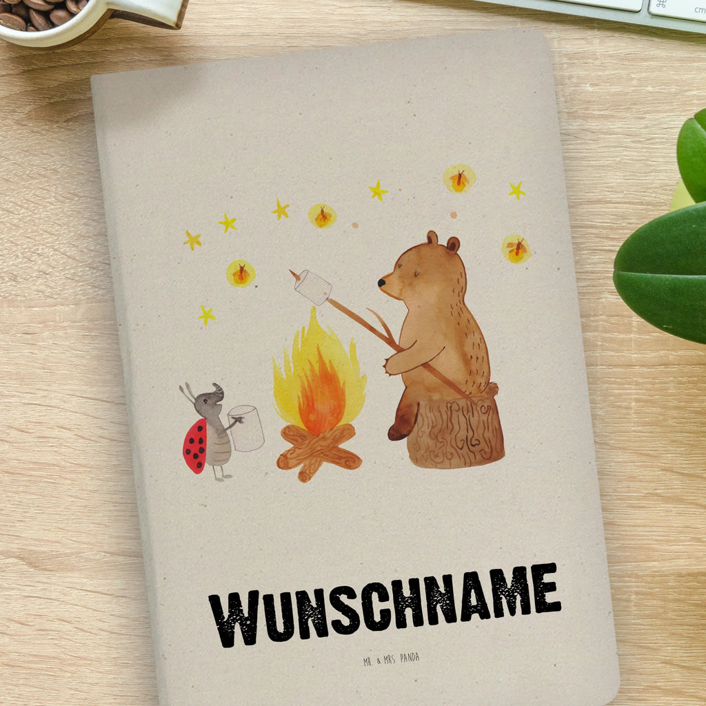 DIN A4 Personalisiertes Notizbuch Bär & Marienkäfer Lagerfeuer Personalisiertes Notizbuch, Notizbuch mit Namen, Notizbuch bedrucken, Personalisierung, Namensbuch, Namen, Bär, Teddy, Teddybär, Lagerfeuer