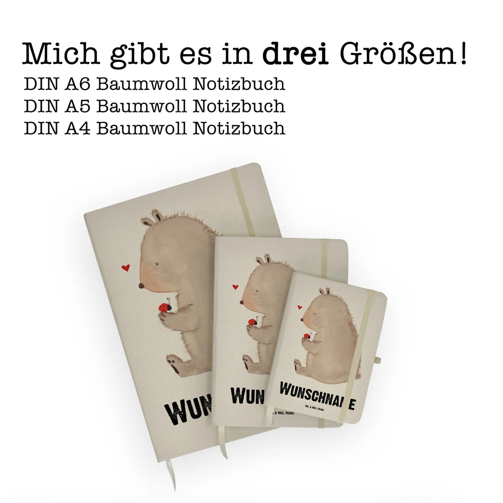 DIN A4 Personalisiertes Notizbuch Bär mit Marienkäfer Personalisiertes Notizbuch, Notizbuch mit Namen, Notizbuch bedrucken, Personalisierung, Namensbuch, Namen, Bär, Teddy, Teddybär, Marienkäfer, Liebe, Freiheit, Motivation, Das Leben ist schön