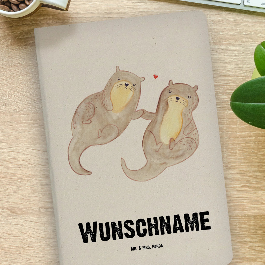 DIN A4 Personalisiertes Notizbuch Otter händchenhaltend Personalisiertes Notizbuch, Notizbuch mit Namen, Notizbuch bedrucken, Personalisierung, Namensbuch, Namen, Otter, Fischotter, Seeotter, Otter Seeotter See Otter