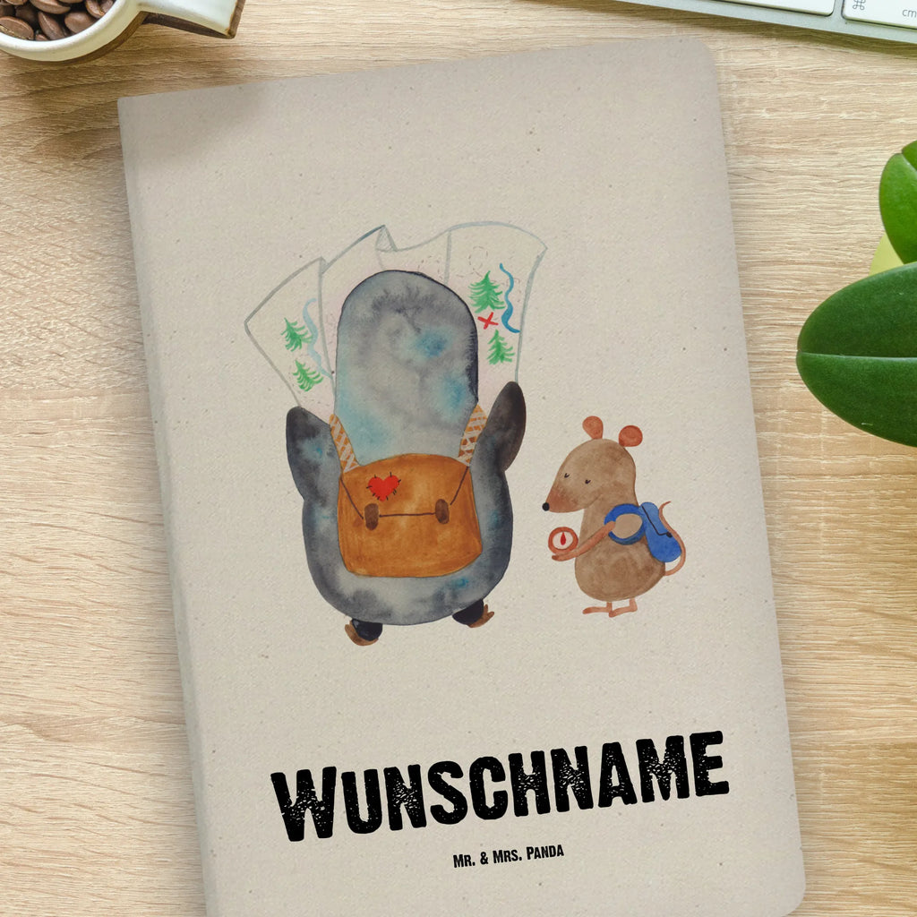 DIN A4 Personalisiertes Notizbuch Pinguin & Maus Wanderer Personalisiertes Notizbuch, Notizbuch mit Namen, Notizbuch bedrucken, Personalisierung, Namensbuch, Namen, Pinguin, Pinguine, Abenteurer, Abenteuer, Roadtrip, Ausflug, Wanderlust, wandern