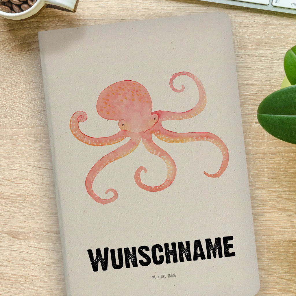 DIN A4 Personalisiertes Notizbuch Tintenfisch Personalisiertes Notizbuch, Notizbuch mit Namen, Notizbuch bedrucken, Personalisierung, Namensbuch, Namen, Tiermotive, Gute Laune, lustige Sprüche, Tiere, Meer, Meerestier, Krake, Tintenfisch, Arme, Wasser, Ozean