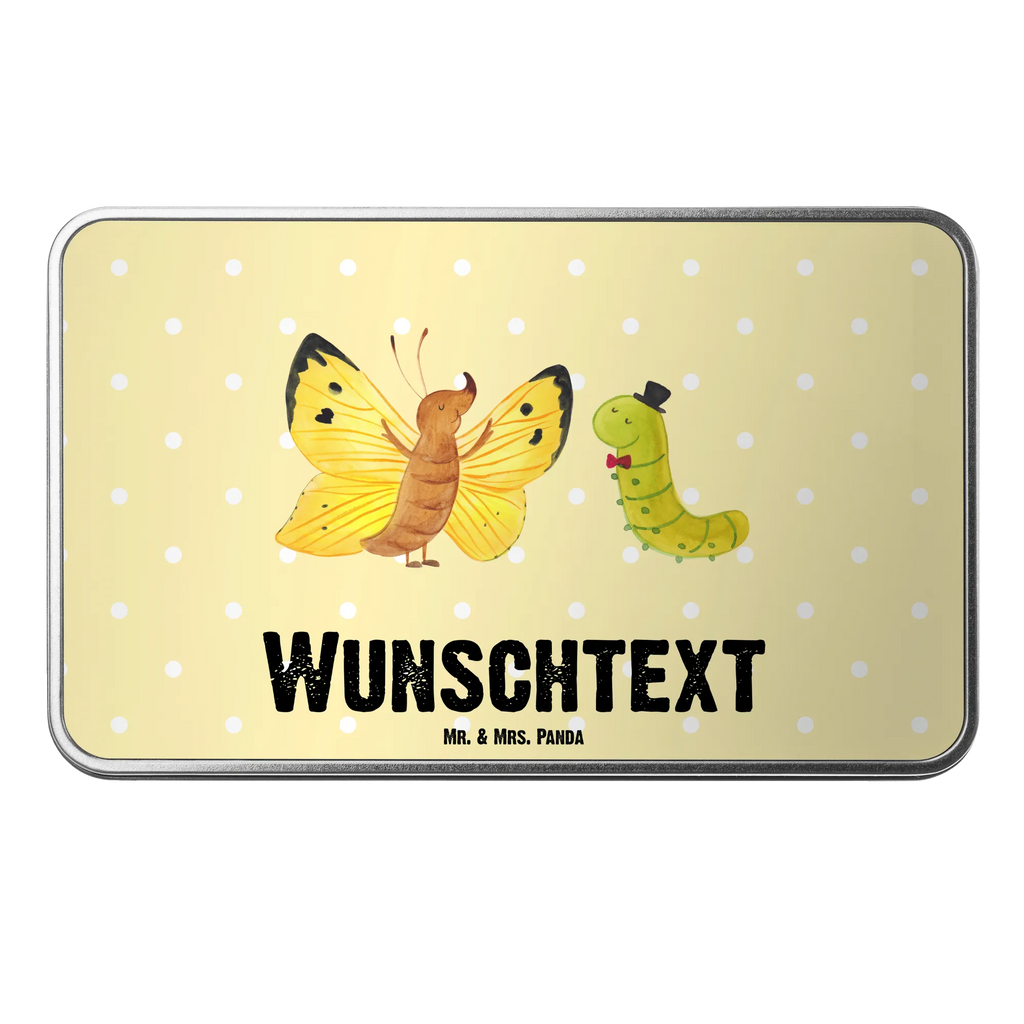 Personalisierte Metalldose Raupe & Schmetterling Personalisierte Metalldose, Dose mit Namen, Namensdose, Kiste mit Namen, Namenskiste, Tiermotive, Gute Laune, lustige Sprüche, Tiere, Raupe, Schmetterling, Zitronenfalter, Entwicklung, Erwachsen werden, Kokon, Hut, Hütchen, Schönheit, Aufwachsen