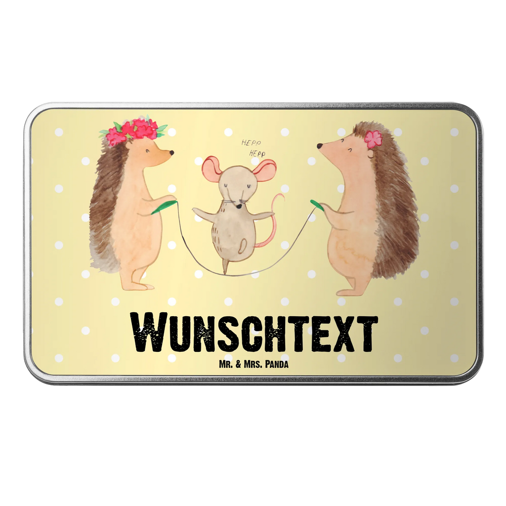 Personalisierte Metalldose Igel Seilhüpfen Personalisierte Metalldose, Dose mit Namen, Namensdose, Kiste mit Namen, Namenskiste, Tiermotive, Gute Laune, lustige Sprüche, Tiere, Igel, Maus, Seilspringen, Seilhüpfen, Kinder, Kindergarten