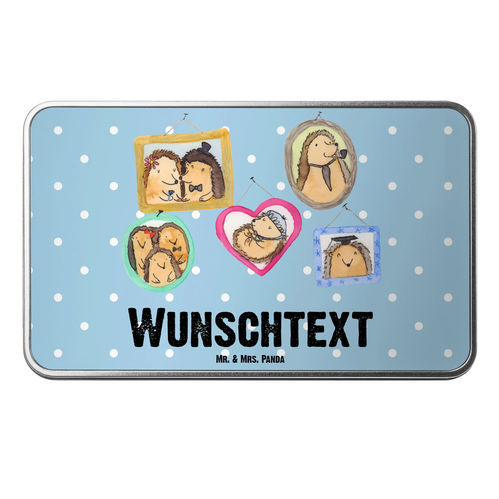 Personalisierte Metalldose Igel Familie Personalisierte Metalldose, Dose mit Namen, Namensdose, Kiste mit Namen, Namenskiste, Familie, Vatertag, Muttertag, Bruder, Schwester, Mama, Papa, Oma, Opa, Liebe, Igel, Bilder, Zusammenhalt, Glück