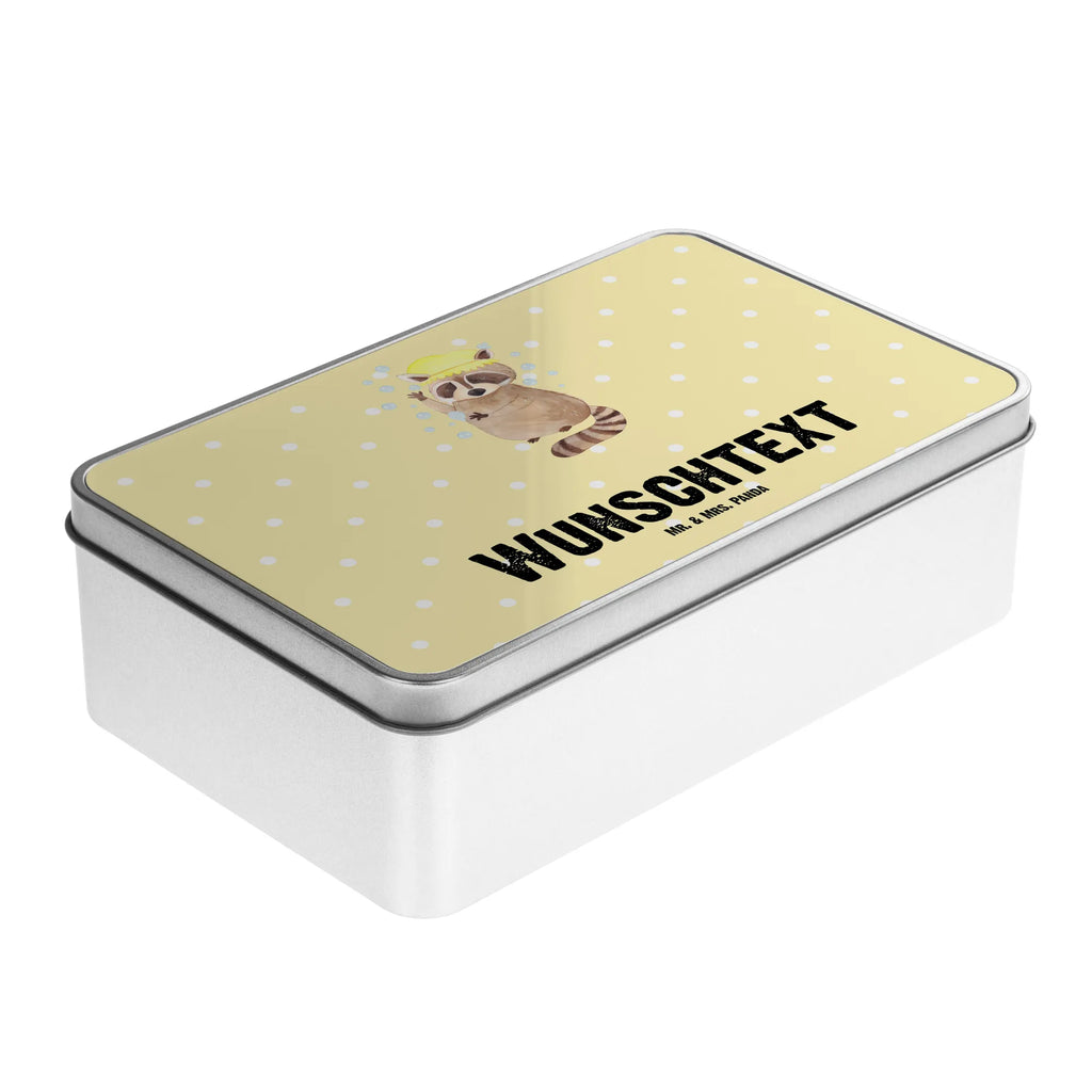 Personalisierte Metalldose Waschbär Personalisierte Metalldose, Dose mit Namen, Namensdose, Kiste mit Namen, Namenskiste, Tiermotive, Gute Laune, lustige Sprüche, Tiere, Waschbär, Tagträumen, Plan, Fröhlich, waschen, Seifenblasen