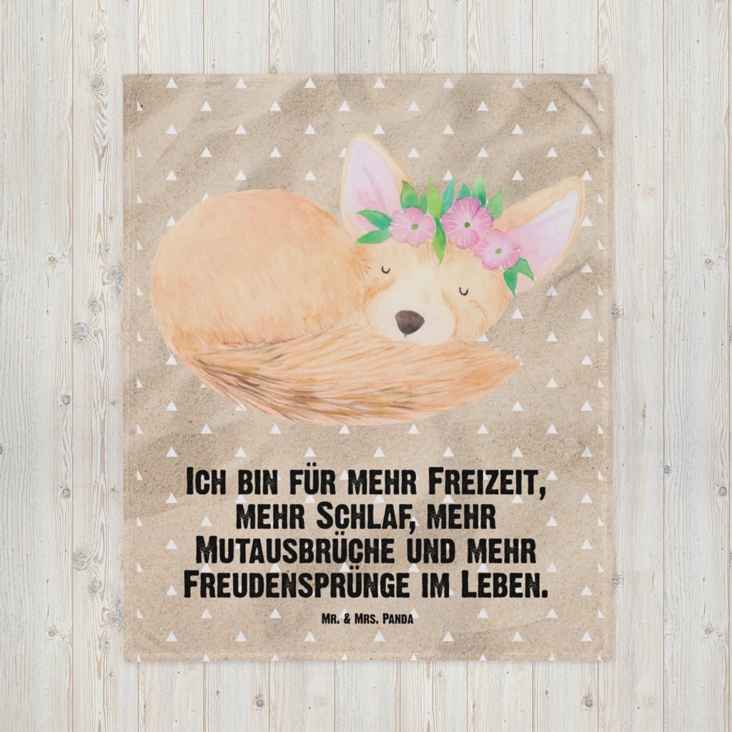 Kuscheldecke Wüstenfuchs Blumenkranz Decke, Wohndecke, Tagesdecke, Wolldecke, Sofadecke, Afrika, Wildtiere, Wüste, Wüstenfuchs, Blumen, Blumenkranz, Glücklich