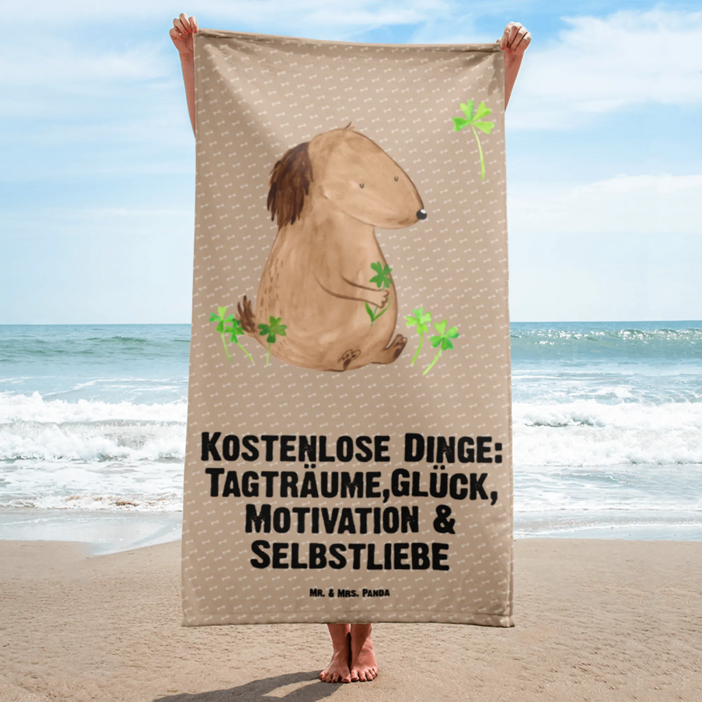 XL Badehandtuch Hund Kleeblatt Handtuch, Badetuch, Duschtuch, Strandtuch, Saunatuch, Hund, Hundemotiv, Haustier, Hunderasse, Tierliebhaber, Hundebesitzer, Sprüche, Kleeblatt, Glück, Tagträume, Motivation, Neuanfang, Geschenk, Glücksbringer, Selbstliebe, Achtsamkeit