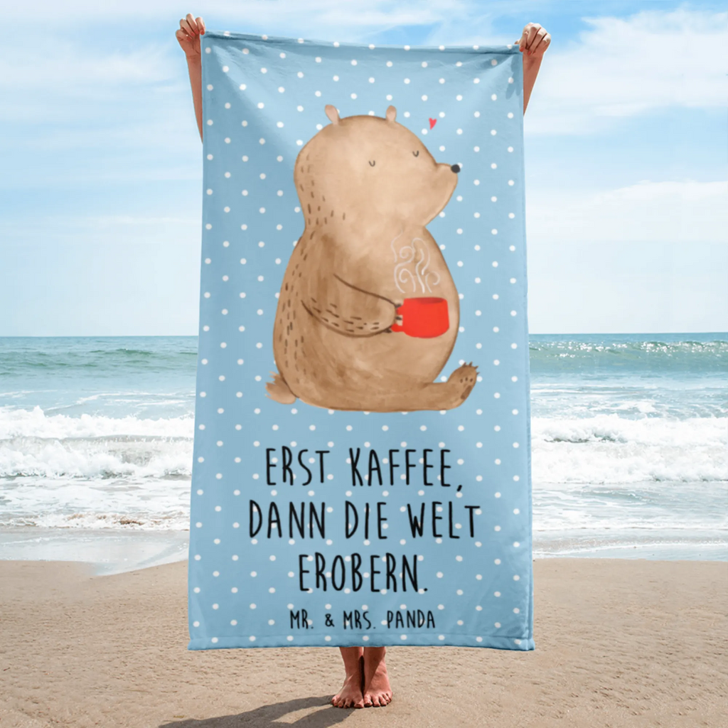 XL Badehandtuch Bär Kaffee Handtuch, Badetuch, Duschtuch, Strandtuch, Saunatuch, Bär, Teddy, Teddybär, Kaffee, Coffee, Bären, guten Morgen, Morgenroutine, Welt erobern, Welt retten, Motivation