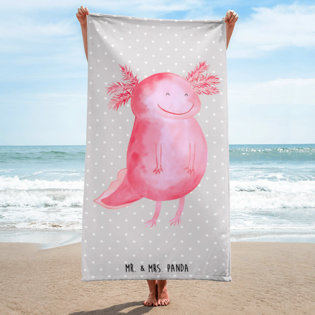 XL Badehandtuch Axolotl Glücklich Handtuch, Badetuch, Duschtuch, Strandtuch, Saunatuch, Axolotl, Molch, Axolot, Schwanzlurch, Lurch, Lurche, Motivation, gute Laune