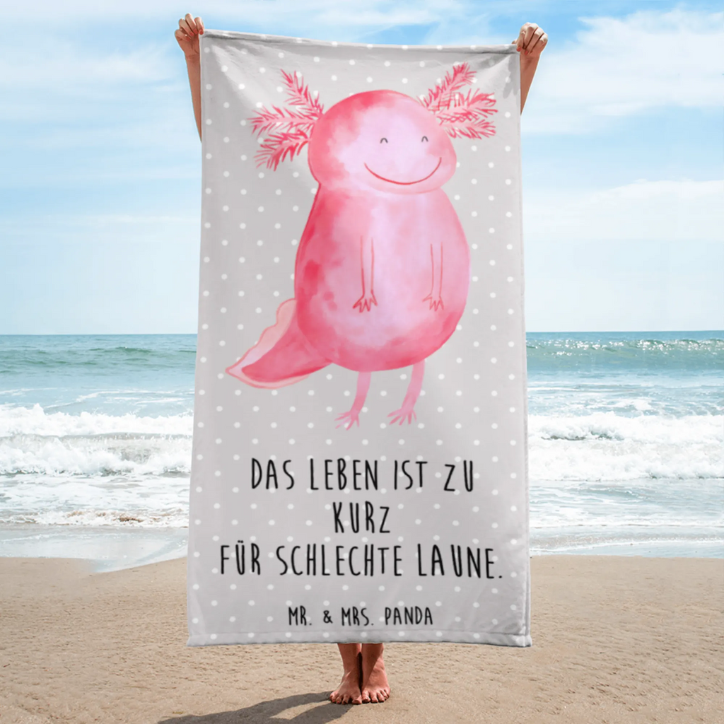 XL Badehandtuch Axolotl Glücklich Handtuch, Badetuch, Duschtuch, Strandtuch, Saunatuch, Axolotl, Molch, Axolot, Schwanzlurch, Lurch, Lurche, Motivation, gute Laune