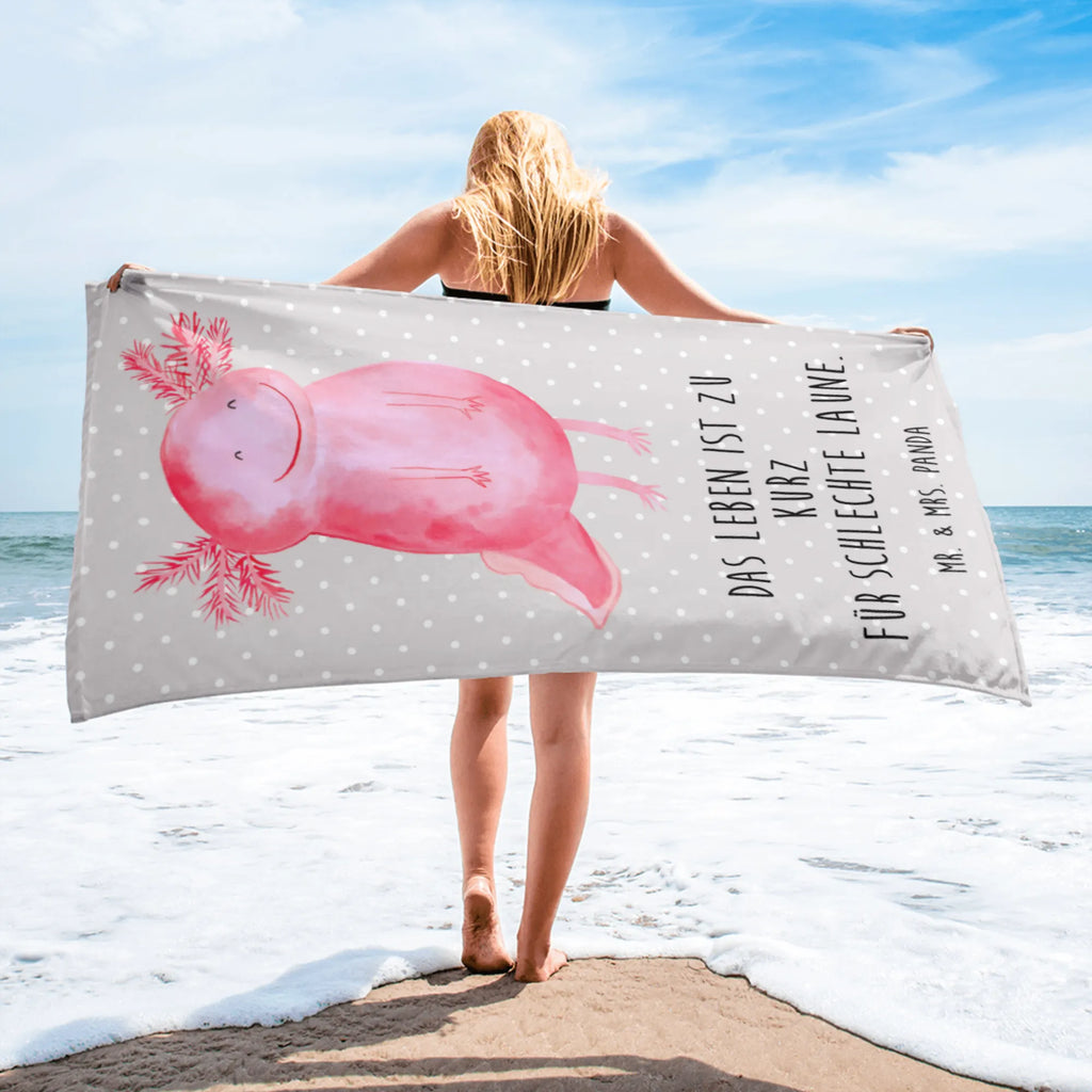 XL Badehandtuch Axolotl Glücklich Handtuch, Badetuch, Duschtuch, Strandtuch, Saunatuch, Axolotl, Molch, Axolot, Schwanzlurch, Lurch, Lurche, Motivation, gute Laune